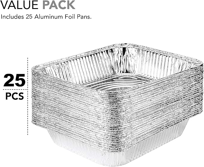 Stock Your Home Aluminum 9x13 Disposable Foil (25 Pack) – Half Size Deep Steam Table for Cooking, Heating, Storing, Prepping Food
