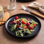 AmorArc Ceramic Dinner Plates Set of 6, Wavy Rim 10.5 Inch Stoneware Dish Set, Large Dinnerware Plates for Kitchen-Microwave&Dishwasher Safe, Scratch Resistant-Reactive Glaze Matte Black