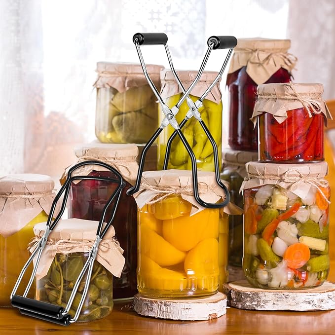 Canning Jar Lifter, Canning Tongs, Stainless Steel Jar Lifter with Rubber Grip Handle for Home Kitchen, Black