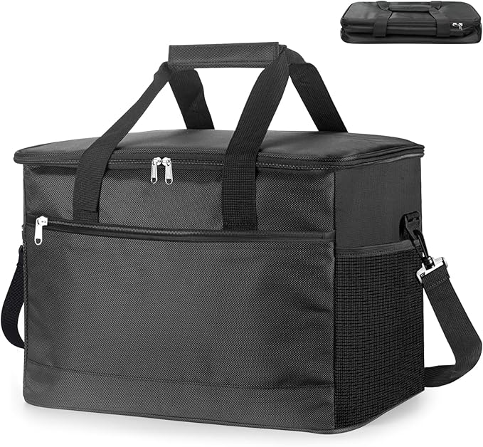 Collapsible Cooler Bags Insulated, 48 Cans Soft Cooler with Front Zipper Pocket & Shoulder Strap, Portable Leakproof Soft Sided Coolers for Camping/Beach/Picnic/Travel - Black