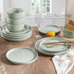 HaWare Stoneware Dinnerware Sets, 12-Piece Plates and Bowls Set for 4, Dishes Set for Home Restaurant, Speckled Asparagus Green