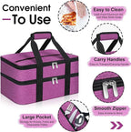 Double Insulated Casserole Carrier, Portable Casserole Carrier for Hot or Cold Food Lunch Tote Warmer or Cooler Bag, Lasagna Lunch Bag for Potluck Parties- Fits 9" x 13" Baking Dish-Rose Purple