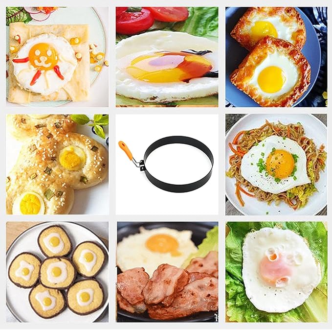 Egg Rings 2 Pack 6" Pancake Mold Nonstick Round Pancake Egg Mold with Silicone Handle Stainless Steel Frying Eggs Ring for Griddle Sandwich Eggs English Muffin Pancakes Burger Breakfast