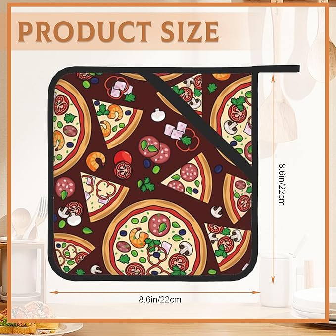 2 Pack Pizza Slices Ingredients Pot Holders for Kitchen Heat Resistant, Potholders for Kitchens Washable for Cooking & Baking & Microwave