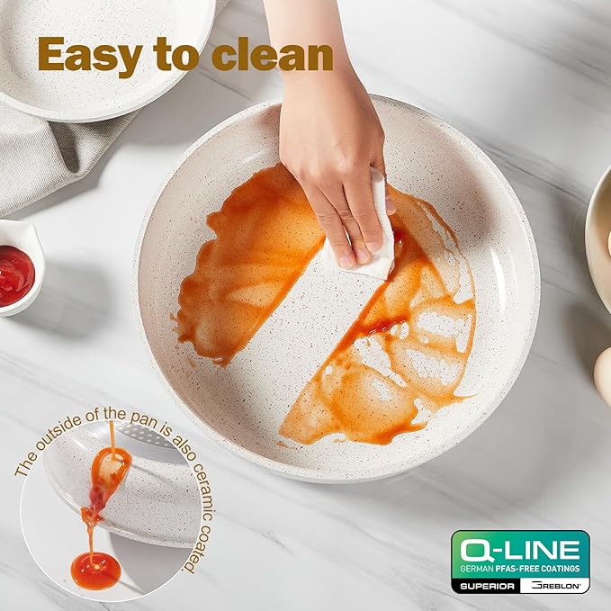 ROSSETTO 17pcs Pots and Pans Set Non Stick from France, Ceramic Cookware Set with Removable Handle, Induction RV Kitchen Cookware Set, Stackable, PFOA and PFAS Free, Oven Safe