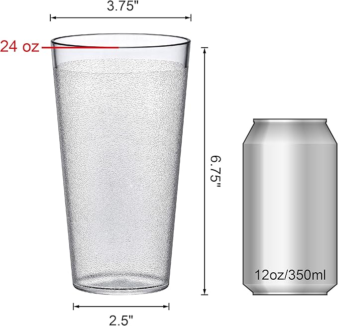 Amazing Abby - Cafely - 24-Ounce Plastic Tumblers (Set of 8), Plastic Drinking Glasses, Restaurant-Style Tumblers, Commercial-Grade Cups, Stackable, BPA-Free, Shatter-Proof, Dishwasher-Safe, Clear