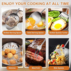 304 Stainless Steel Kitchen Utensils Set with Wooden Handle,12 Pcs Long Heat Resistant Metal Cooking Utensils Set,Spatula, Ladle, Skimmer, Spaghetti Spoon,Tongs,Potato Masher