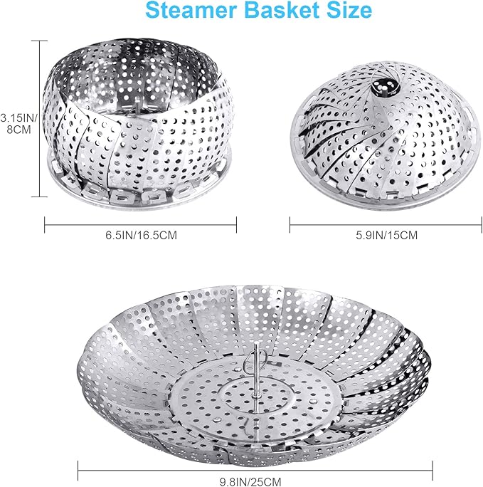 Veggie Vegetable Steamer Basket, Folding Steaming Basket, Metal Collapsible Stainless Steel Steamer Basket Insert for Cooking Food, Expandable Fit Various Size Pot(5.9" to 9.8") YLYL