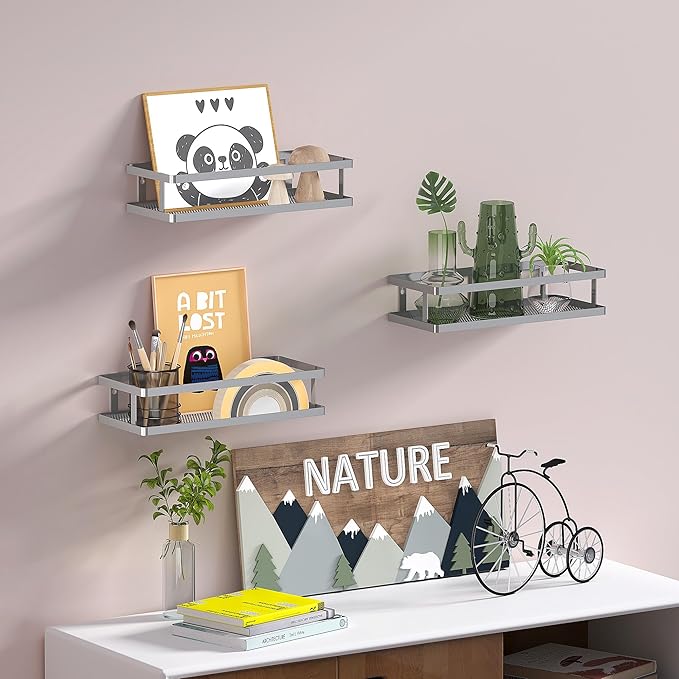 PUSDON Metal Wall Hanging Basket 2 Packs DIY Suitable for Multiple Scenes - Middle Silver Grey Guardrail