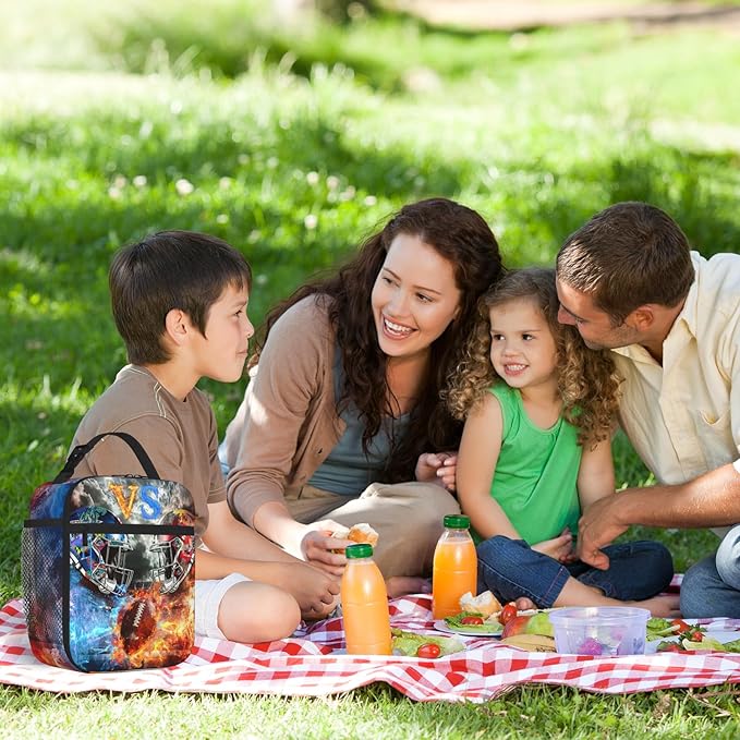 American Football Lunch Bag for Boys Girls Insulated Football Lunch Box for Kids Teen Adult Reusable Kids Lunch Bag for School Work Office Travel Waterproof Leakproof Portable Fits Most Bento Boxes