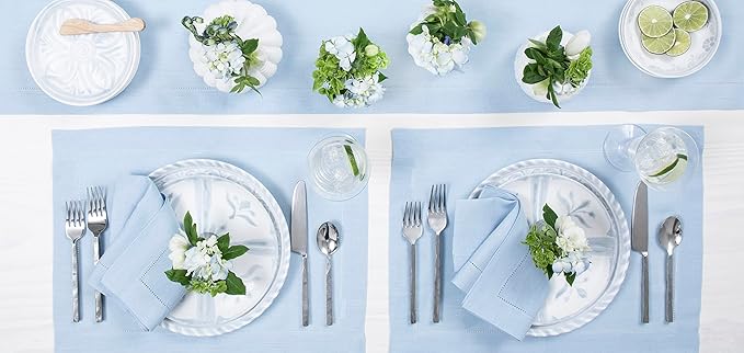Solino Home Linen Sky Blue Table Runner 72 Inches Long - 100% Pure Linen Hemstitch Table Runner 14 x 72 Inch for Dresser, Dining and Summer - Classic Hemstitch