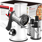 Cheese Grater Rotary, Rotary Grater for Kitchen, Kitchen Grater Vegetable Slicer with 3 Drum Blades, Fast Cutting Cheese Shredder for Vegetables and Nuts