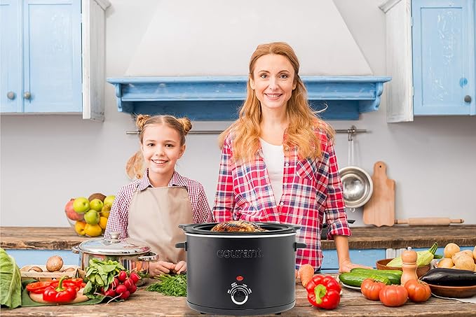 Courant Slow Cooker 5.5 Quart Crock, with Easy Cooking Options, Dishwasher Safe Pot and Glass Lid, Matte Black