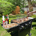 KingChii 28" 3-Burner Griddle with Counter Height Side Shelves, Powder Coated Steel, Black