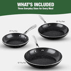 Granitestone 3pc Non Stick Frying Pans Set, 8,10,12 inch Ceramic Frying Pan Skillet Set, Non Toxic Frying pans Nonstick for Cooking, Induction Ready, PFAS & PFOA Free, Oven & Dishwasher Safe - Black