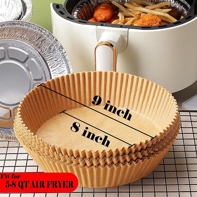 Air Fryer Liners Disposable,200PCS Victoyaw 9 Inch Round Air Fryer Parchment Paper Liners for 5-8QT Air fryer,Easy to Clean Non-Stick Waterproof Airfryer Paper Liner