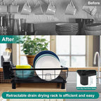Dish Drying Rack for Kitchen Counter,Space-Saving Dish Rack with Drainboard,Rustproof Countertop Dish Drainer with Utensil Holder for Sink,Black