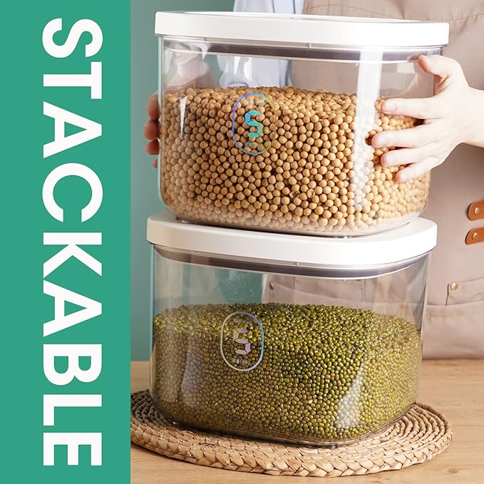 Airtight Rice Container 10 Lbs, Clear Plastic Food Storage Container Bin For Flour Sugar, Dry Food Holder with Easy Locking Lid for Kitchen Pantry Organization and Storage