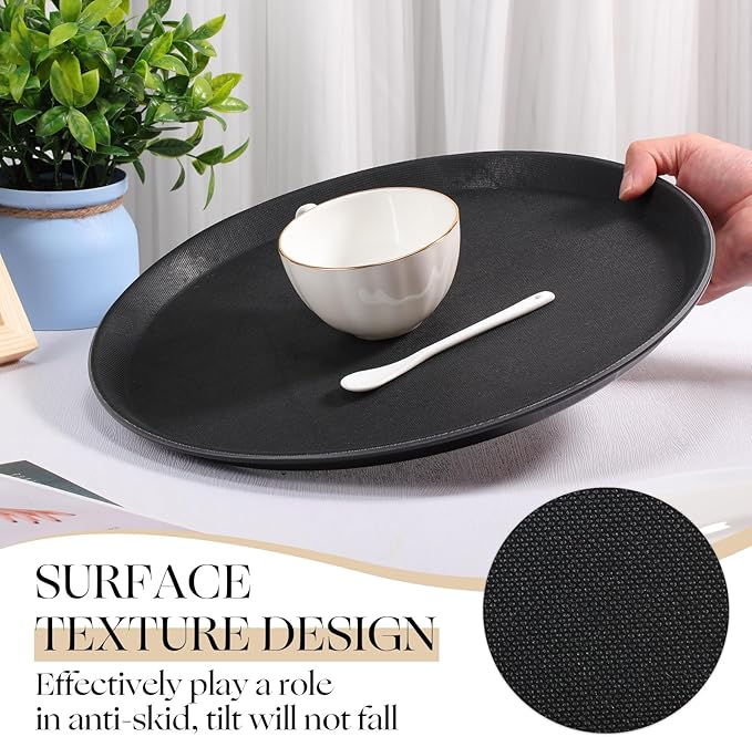 Zopeal 8 Pieces Black Round Restaurant Serving Tray, Plastic Non Slip Surface Food Meals Server Tray with Raised Edges for Home, Kitchen, Restaurant, Cafeteria, Bar (11",14",16",18")