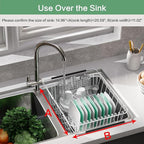 Large Sink Dish Drying Rack, Expandable 304 Stainless Steel Metal Dish Drainer Rack Organizer Shelves with Stainless Steel Utensil Holder Over Inside Sink, Rustproof
