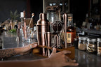 Mint & Mortar Cocktail Shaker Set, 7-Piece Bartender Kit with Stand, 24oz Martini Shaker Bottle Stainless Steel Bar Tools, Home Bar Accessories Drink Mixer, Barware Gift Set - Brushed Copper