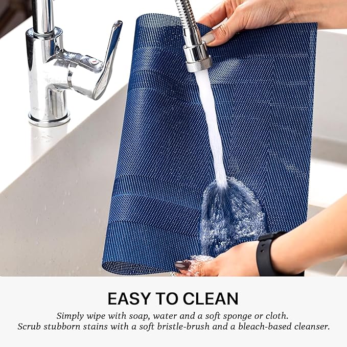 LEXMORE PlaceMats Set of 12 Vinyl/Plastic Woven Place Mats for Kitchen Table Indoor/Outdoor Washable PlaceMat Wipeable Dining Table Mats(Navy Cube)