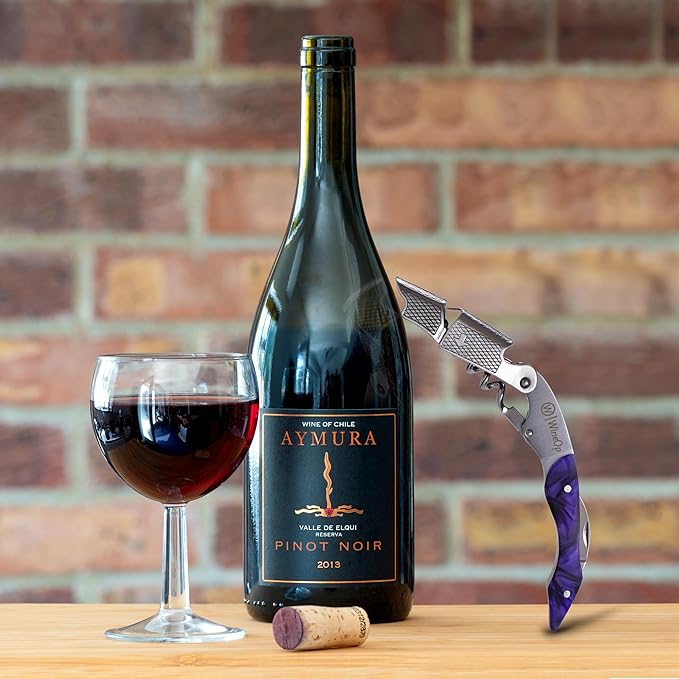 WineOp Professional Wine Opener Luxury Double Hinged Waiter's Corkscrew Wine Bottle Key - Cork screwer for Servers, Bartenders, Sommelier and Home Use | All-In-One Stainless Steel (Purple Resin)