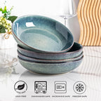 AmorArc 8.5'' Large Ceramic Pasta Bowls Set, 36oz Stoneware Bowls Set of 4 for Kitchen, Reavtive Glaze Bowls-Microwave, Dishwasher Safe for Pasta,Salad,Oatmeal-Ceylon Blue