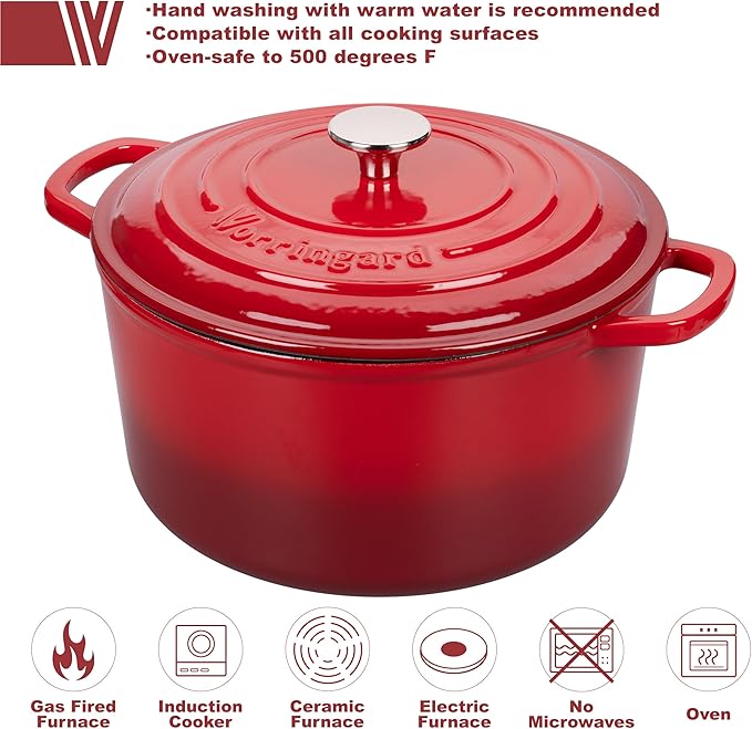 Enameled Cast Iron Dutch Oven Pot with Lid, for Sourdough Bread Baking, Round Dutch Ovens, 4.5 Quart, Red