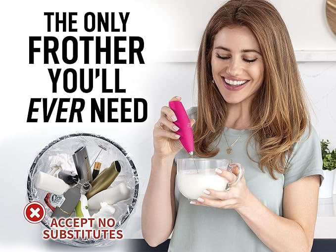 Zulay Kitchen Powerful Milk Frother Wand - Ultra Fast Handheld Drink Mixer - Electric Whisk Foam Maker for Coffee, Lattes, Cappuccino, Frappe, Matcha & Coffee Creamer - Hot Pink & Gold