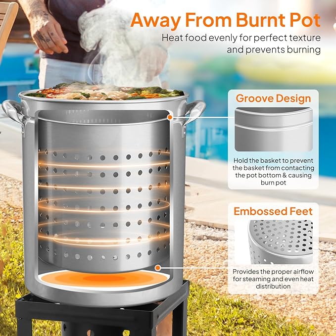 ROVSUN 62-Quart Stainless Steel Turkey Fryer & Seafood Boil Pot with Basket, Lid & Hook, Large Stock Pot for Outdoor Cooking of Turkey, Crawfish, Crab, Lobster & Shrimp