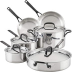 KitchenAid 5-Ply Clad Stainless Steel Cookware Pots and Pans Set, 10 Piece, Polished Stainless