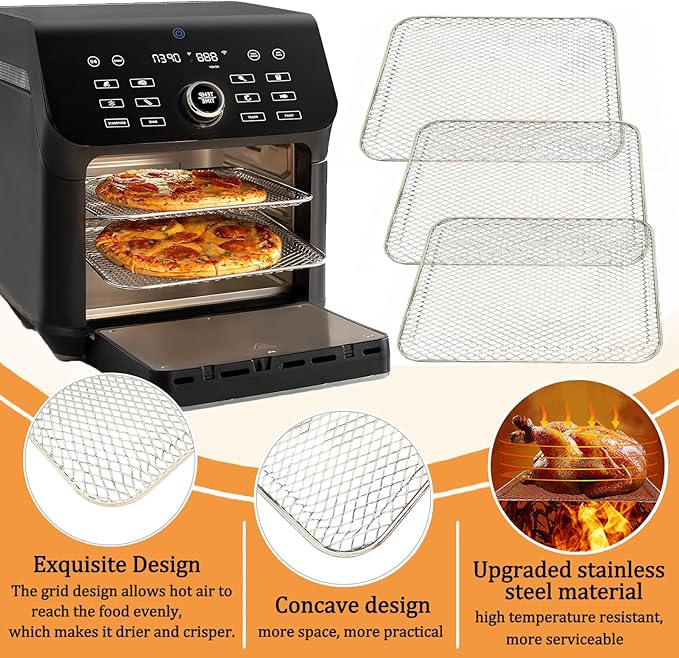 ALJ 3PCS Air Fryer Oven Mesh Rack for COSORI 10QT Air Fryer Toaster Oven, Premium Dehydrator Rack Shelf Grid Grill Pan Crisper Cooking Plate Tray Insert Grate for COSORI Air Fryer, Dishwasher Safe