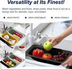 Extendable Sink Colander Strainer Basket - Wash Vegetables and Fruits, Drain Cooked Pasta and Dry Dishes - Adjustable Over the Sink Colander Collapsible Drainer Basket - Black