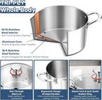TeamFar 3.5 Quart Stock Pot, Tri-Ply Stainless Steel Pasta Cooking Pot with Lid, Tempered Glass Lid & Double Side Riveted Handles, Non-Toxic & Healthy, Heavy Duty & Dishwasher Safe