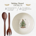 Spode Christmas Tree 10" Serving Bowl & Wooden Servers, Polka Dot - Ceramic Serving Bowls & Party Bowls for Holiday Celebrations - Salad Bowls and Soup Bowls for Dining - Christmas Table Setting