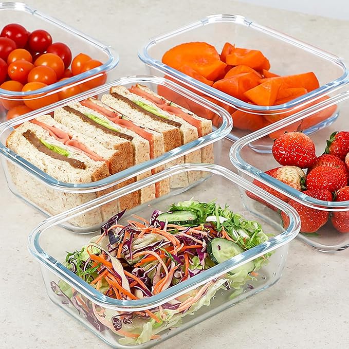 30 oz 5 Pack Glass Meal Prep Containers, Glass Storage Containers with Lids - Dishwahser, Microwave, Oven and Freezer Safe, White