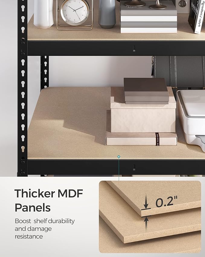 SONGMICS 5-Tier Storage Shelves, Load 2310 lb, Garage Storage, Boltless Assembly, Adjustable Shelving Unit, 23.6 x 47.2 x 70.9 Inches, for Study Shed Basement, Black and Natural Beige UGLR600B01