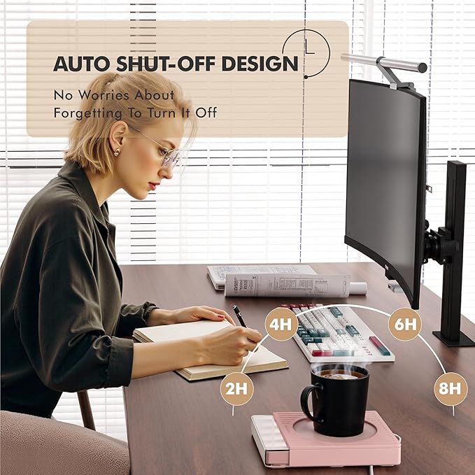 2026 New Smart Coffee Mug Warmer for Desk, Electric Cup Warmer with Auto Shut Off & Timer, 4 Temp Settings, Fast Heating Plate for Coffee, Tea, Candle Warmer, Smart Gift for Office & Home Use(Pink)