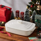 Large Ceramic Casserole Dish with Lid, 4.0 Quart Covered Rectangular Stoneware Baking Dishes for Oven, Deep 9x13 Inch Lasagna Pans for Baking and Serving, Perfect for Christmas Gifts, White