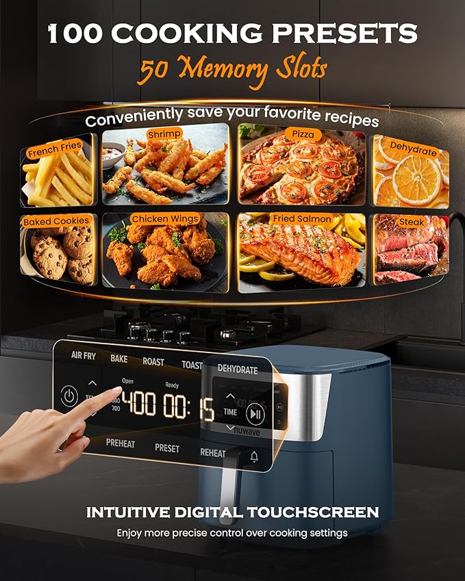Nuwave Brio Plus 6-in-1 Air Fryer, 7-Qt Large Capacity, 50°F–400°F Precise Temp Control, Non-Toxic PFAS-Free Nonstick, Air Fry, Bake, Roast, Toast, Dehydrate, Reheat, 100 Presets, Dishwasher Safe
