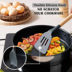 E-far Silicone Cooking Utensils Set, 5-Piece Kitchen Utensils Set with Wooden Handle for Cooking, Silicone Kitchen Nonstick Tools Spatula Turner Slotted Spoons, Nontoxic & Heat Resistant-Gray