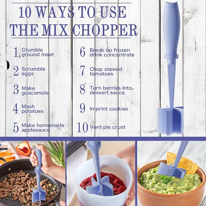 2 Pack Meat Chopper, 5 Curve Blades Ground Beef Masher, Nylon Hamburger Chopper Utensil Non-scratch Utensils-Purple