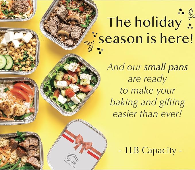 Spare Essentials 55 Pack - Small Foil Pans with Lids - To Go Food Containers with Lids 1lb Mini Aluminum Pans Freezer Safe Foil Take out Trays Heat proof Aluminum Meal Prep Containers 5.5x4.5x1.9 in