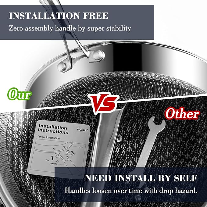 8 Inch Hybrid Non Stick Frying Pan Set Skillet Stainless Steel Skillet Chef's Pan with Matching Lid, PFOA-Free Non-Toxic Cookware, Dishwasher & Oven Safe, Induction Compatible All Cooktop
