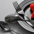 KINGSTONE 20 Piece Teardrop Silverware Set for 4, 18/10 Stainless Steel Flatware Set, Modern Design Cutlery Set for Home/Hotel/Wedding,Mirror Polished and Dishwasher Safe, Black