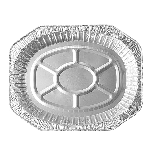 Restaurantware Foil Lux 17.6 x 14 x 3.1 Inch Oval Roasting Pans, 50 Oven-Ready Foil Pans - Freezable, Heavy-Duty, Aluminum Foil Disposable Baking Pans, For Cooking Turkey, Chicken, And More
