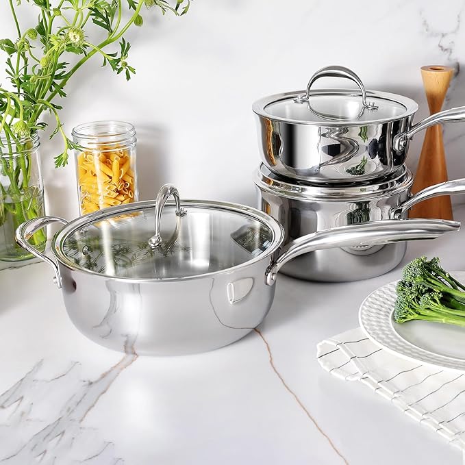 KEAWELL K3 Premium 4-Quart Tri-Ply Stainless Steel Sauté Pan with Lid, Induction & Oven Safe up to 600°F, Even Heating, Professional Cookware for All Stovetops (4-Qt)