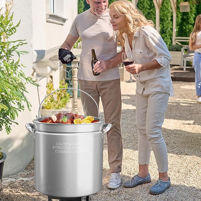 ROVSUN 102-Quart Stainless Steel Turkey Fryer & Seafood Boil Pot with Basket, Lid & Hook, Large Stock Pot for Outdoor Cooking of Turkey, Crawfish, Crab, Lobster & Shrimp