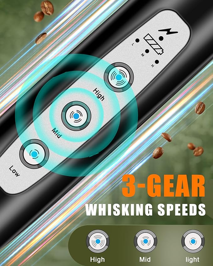 YUSWKO Rechargeable Milk Frother Handheld Frother Wand Drink Mixer for Coffee, Electric Whisk 3 Speed Adjustable, Coffee Foamer Maker with 3 Stainless Whisks Ideal Stirrers for Travel - Black